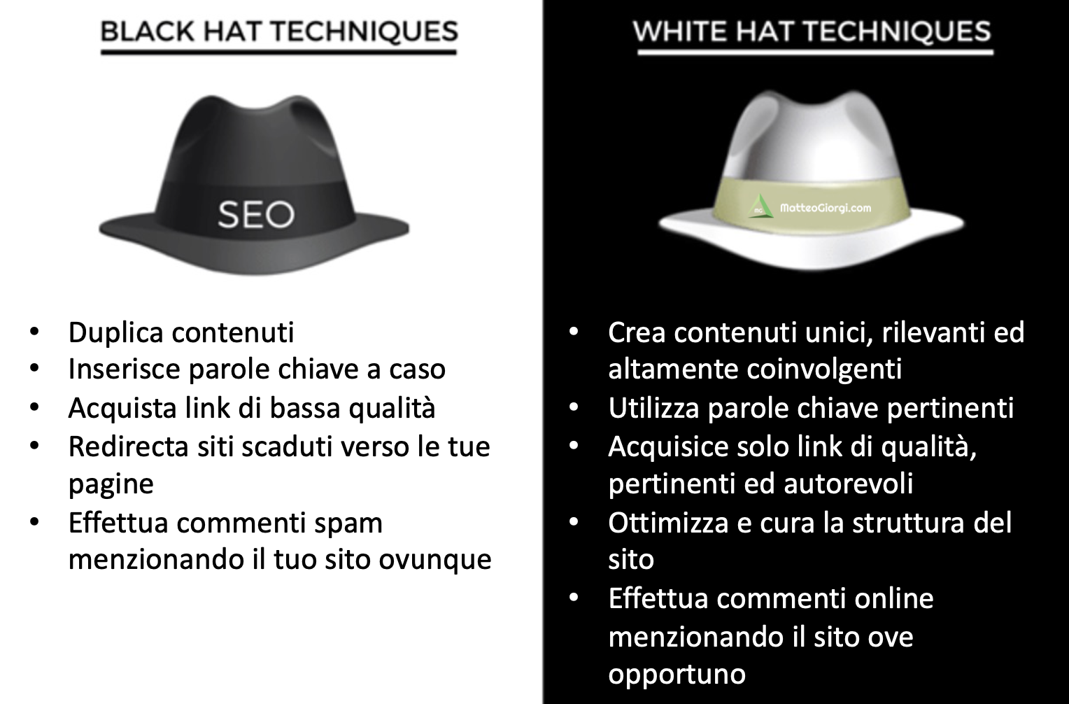 differenze tra black hat seo e white hat seo